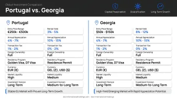 Portugal versus Georgia real estate investment metrics side-by-side comparison infographic