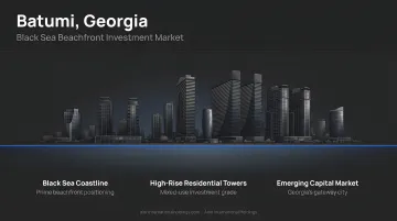 Batumi Black Sea beachfront skyline with high-rise apartment towers and coastline