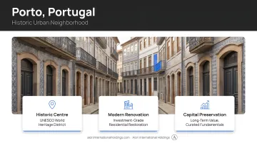 Porto Portugal historic urban neighborhood street with modern renovation and residential buildings