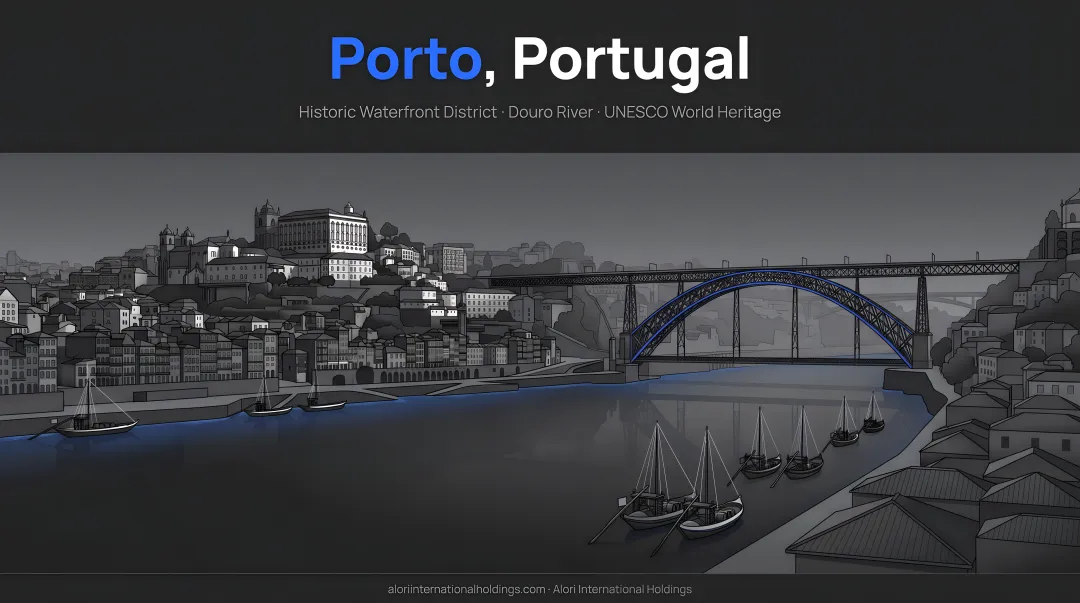 Porto Portugal cityscape with Douro River medieval architecture and waterfront district
