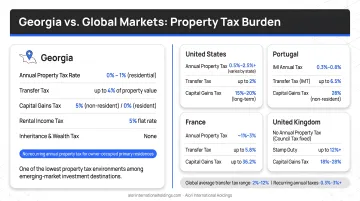 Georgia versus global markets property tax burden side-by-side comparison infographic
