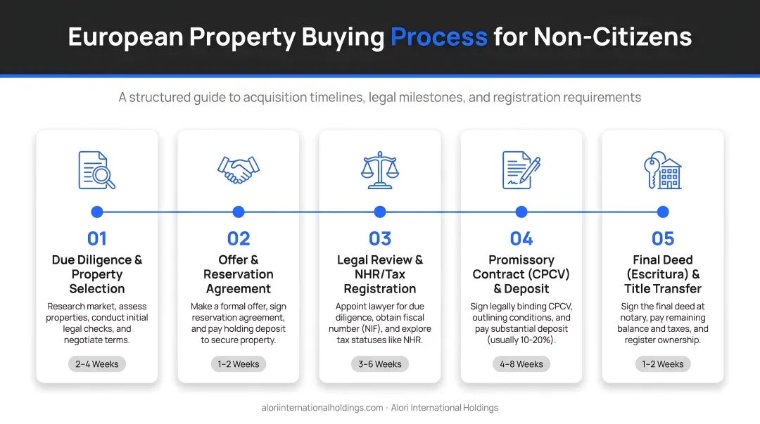5-step European property buying process for non-citizens with registration timelines