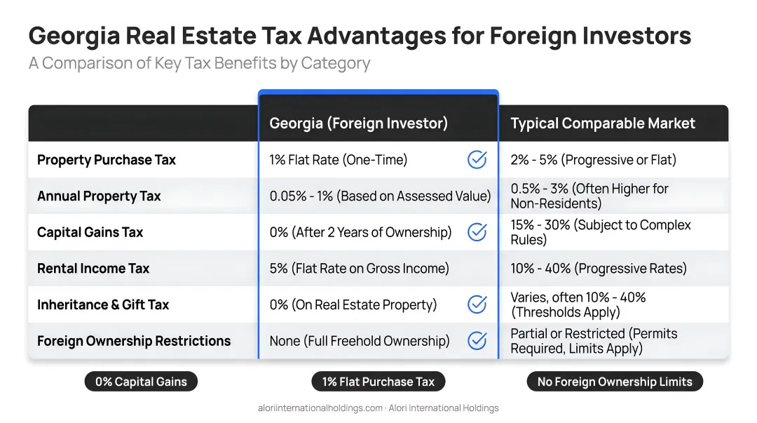Georgia real estate tax advantages comparison table for foreign property investors