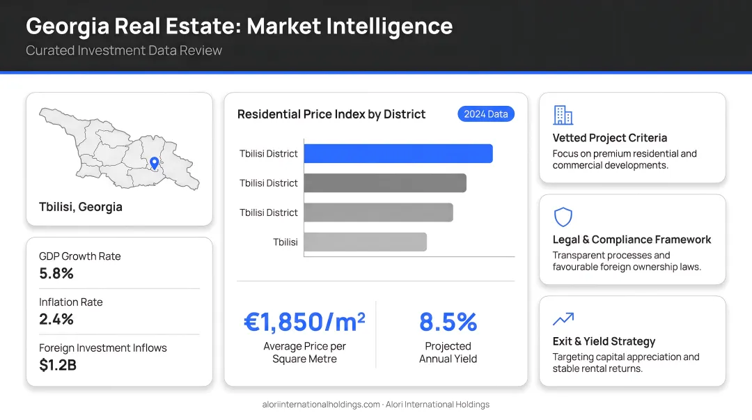 Alori International Holdings team reviewing Georgian real estate investment data and market reports