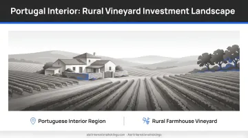Scenic Portuguese interior region with rural farmhouse vineyard landscape