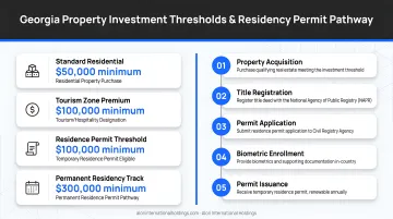Georgia property investment thresholds and residency permit pathway comparison infographic