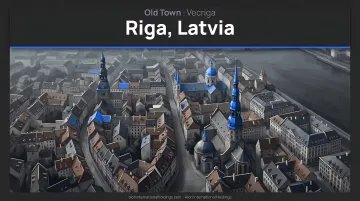 Riga Latvia Old Town Vecriga residential buildings and skyline aerial view