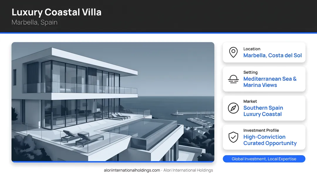 Luxury coastal villa in Marbella Spain overlooking Mediterranean Sea and marina