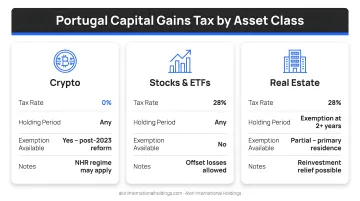 Portugal capital gains tax rates by asset class crypto stocks real estate comparison