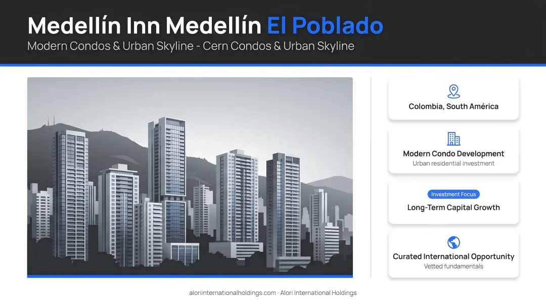Medellín El Poblado neighborhood modern condos and urban skyline Colombia real estate
