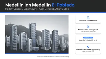 Medellín El Poblado neighborhood modern condos and urban skyline Colombia real estate