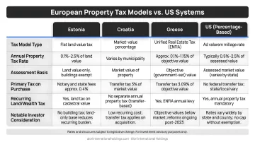 European property tax structural models comparison Estonia Croatia Greece and US percentage systems