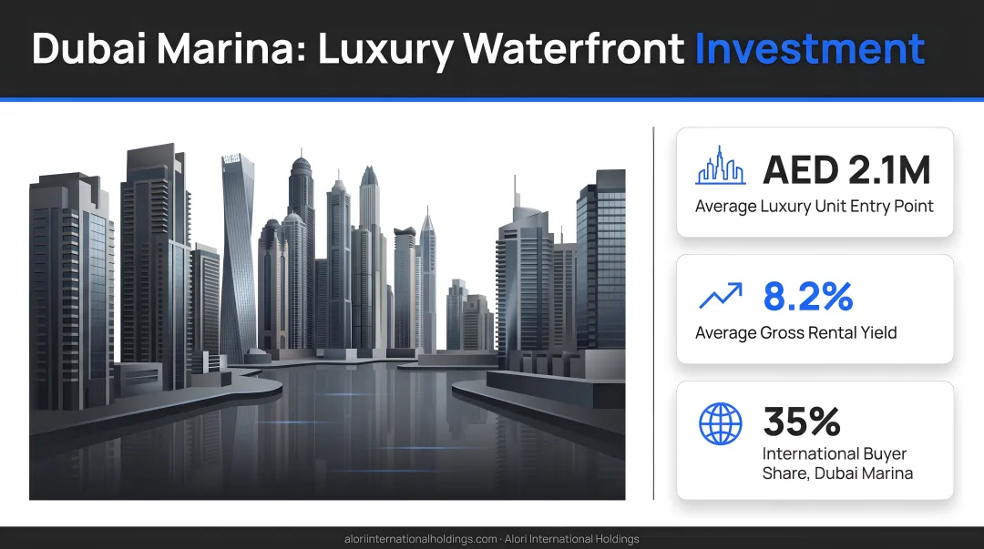Dubai Marina luxury residential towers and waterfront skyline investment real estate