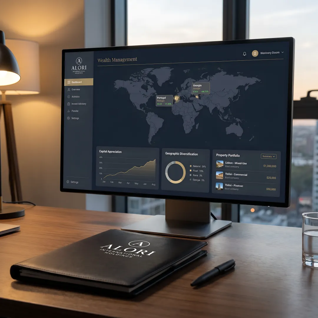 Global real estate investment portfolio showcasing international properties and market analytics