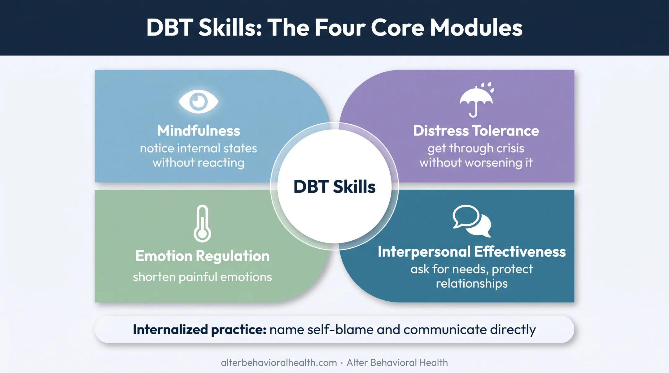 Four DBT skills supporting internalized borderline personality disorder symptoms