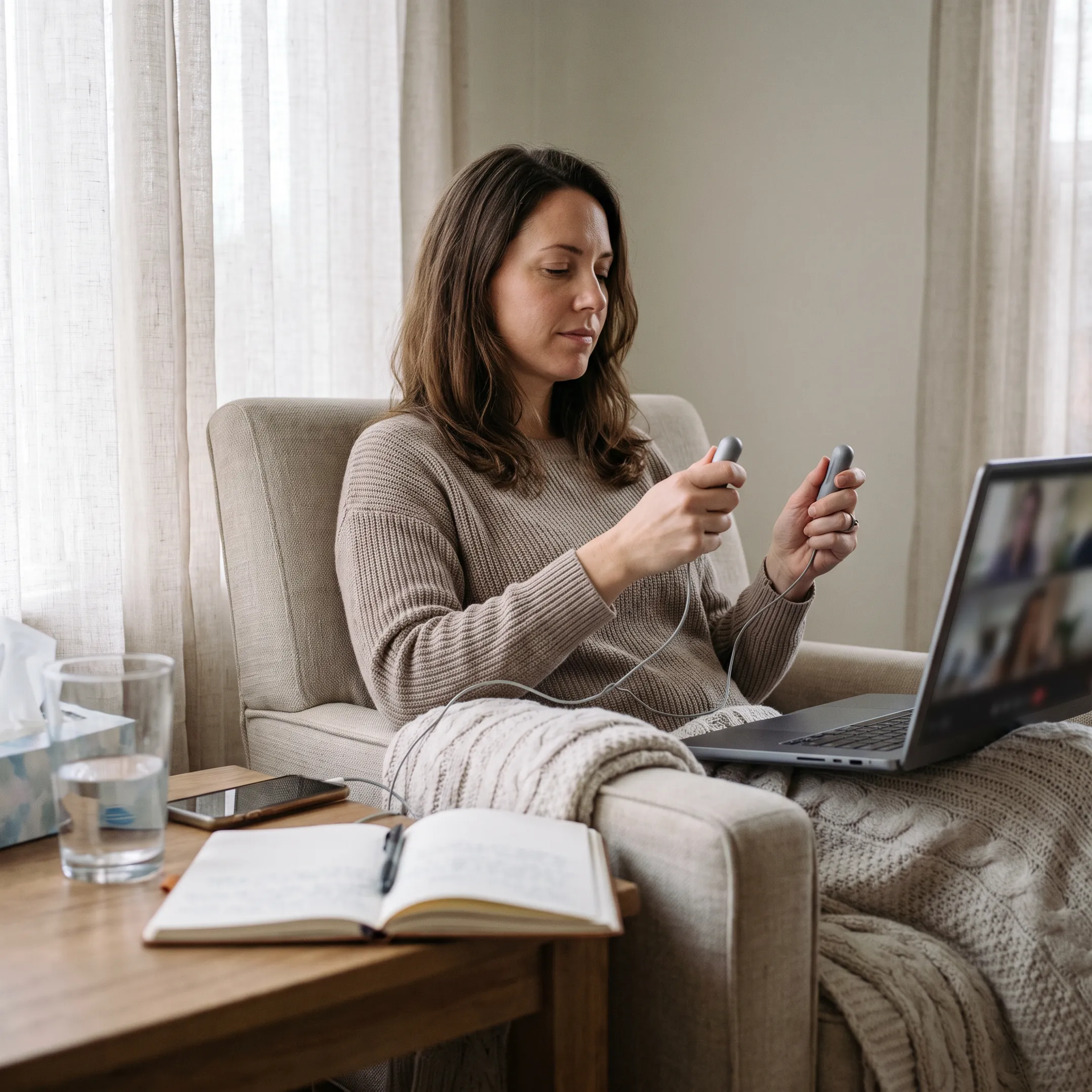 Adult client participating in a private online EMDR therapy appointment