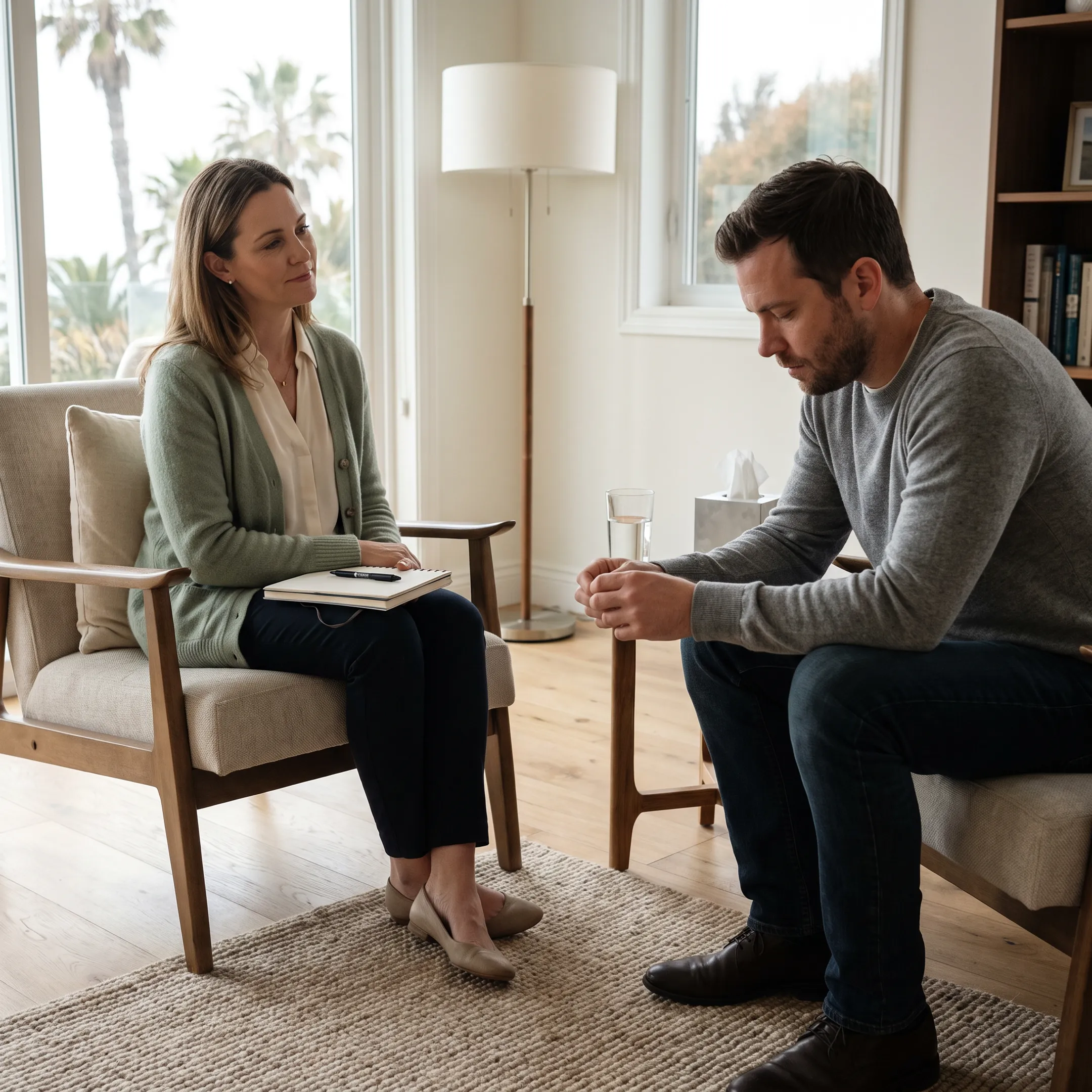 Residential mental health treatment setting with a clinician supporting an adult client