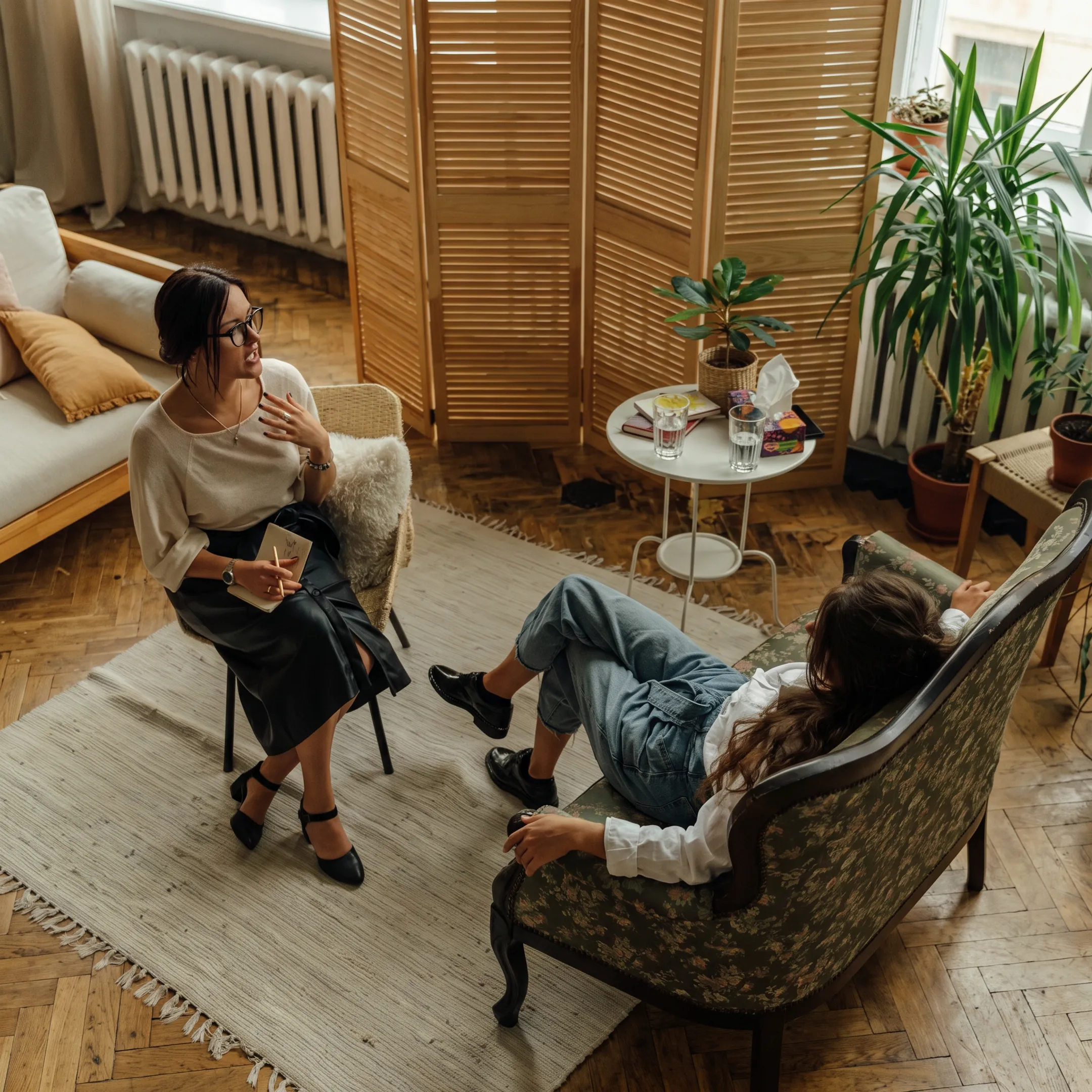 Adult behavioral health client participating in a supportive therapy session