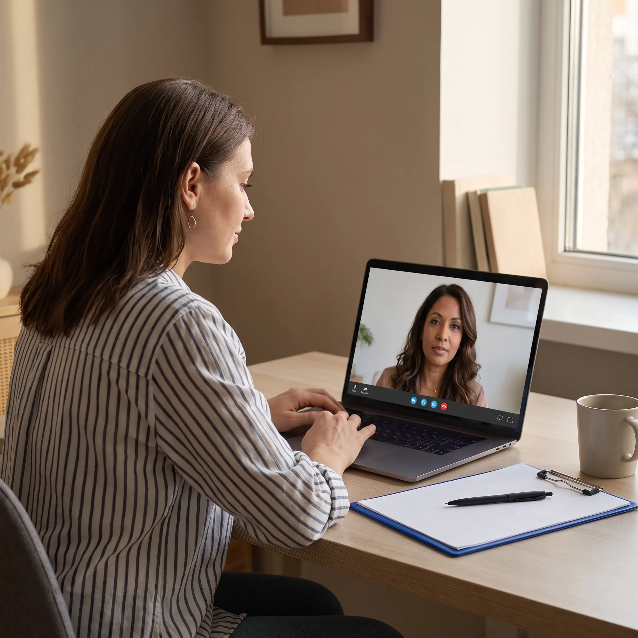Therapist conducting a secure online EMDR therapy session with a California adult client