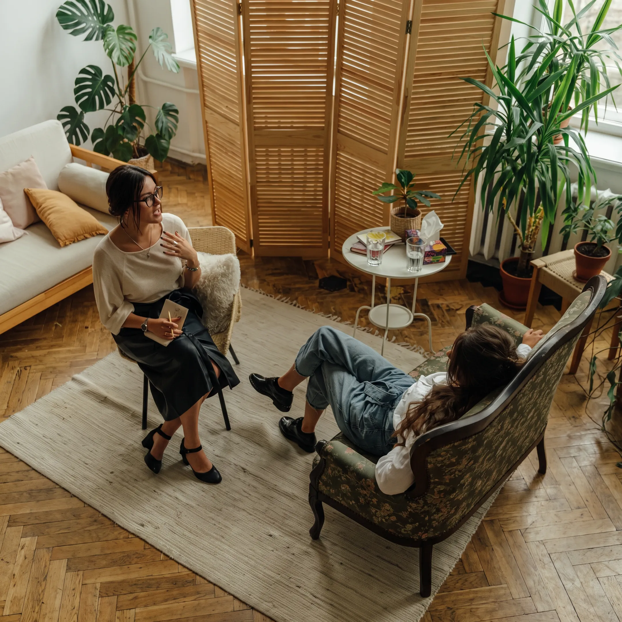 Residential DBT treatment setting with clinician supporting an adult client