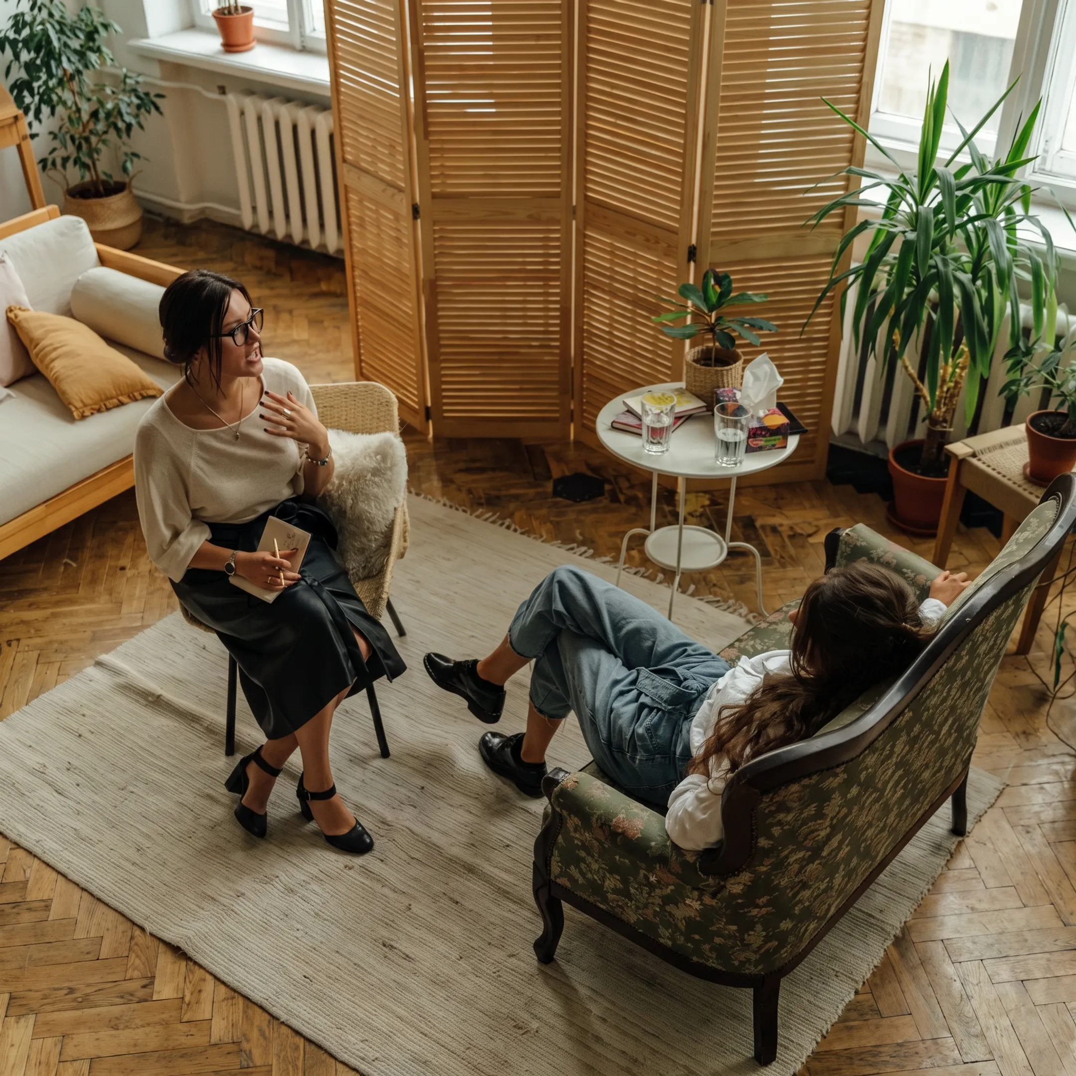 Family speaking with a mental health therapist during a supportive counseling session