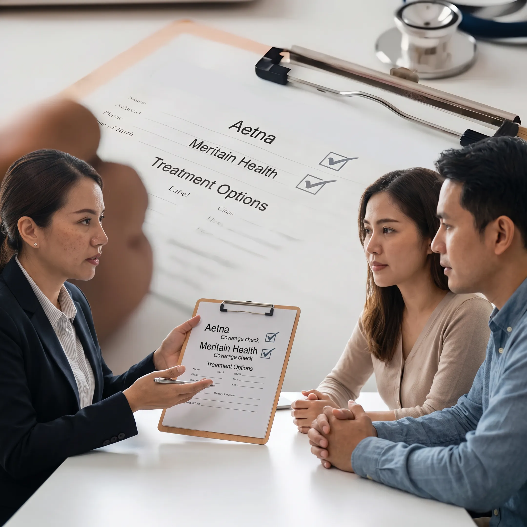 Admissions specialist helping a family understand behavioral health insurance coverage