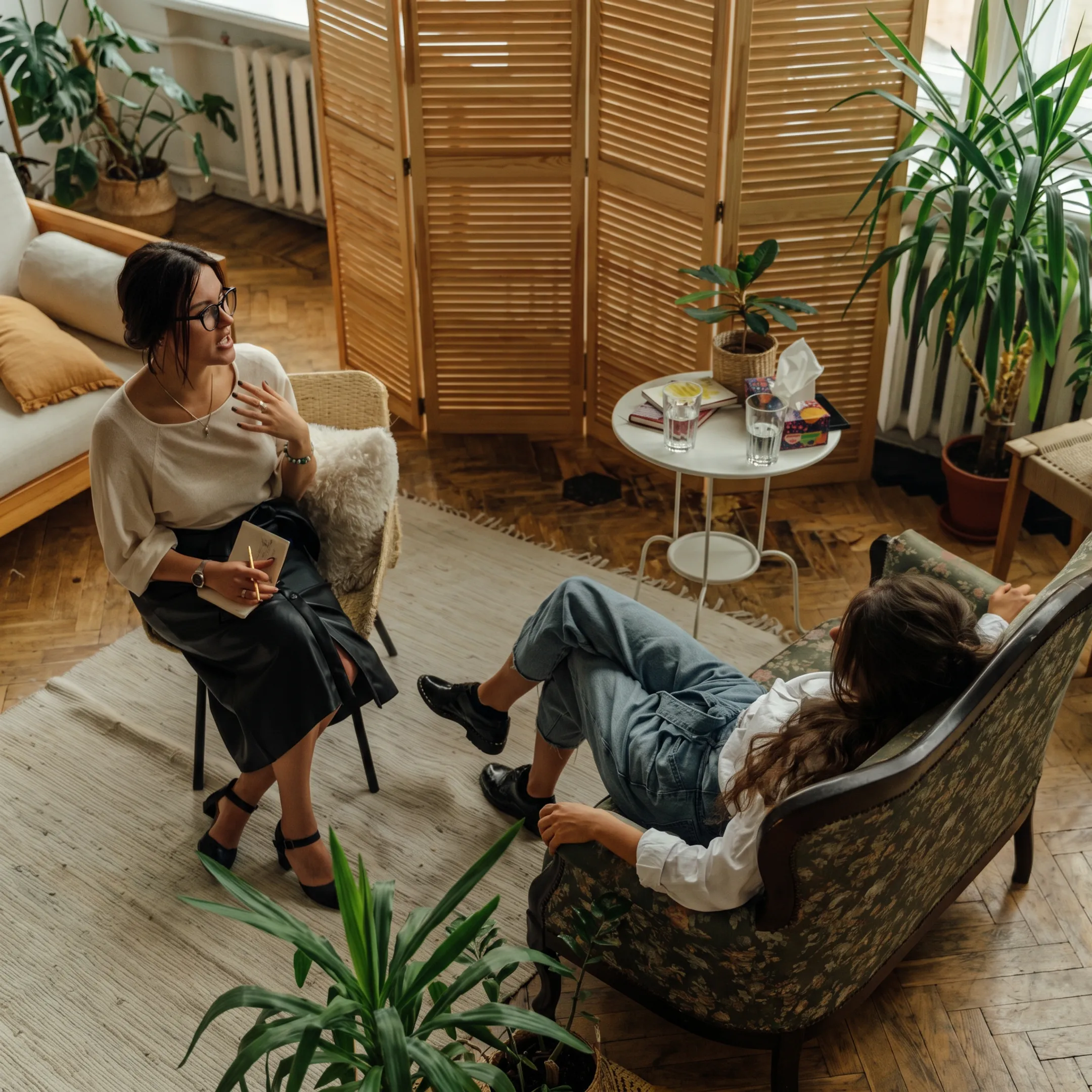 Mental health professional guiding an adult through personalized depression treatment planning
