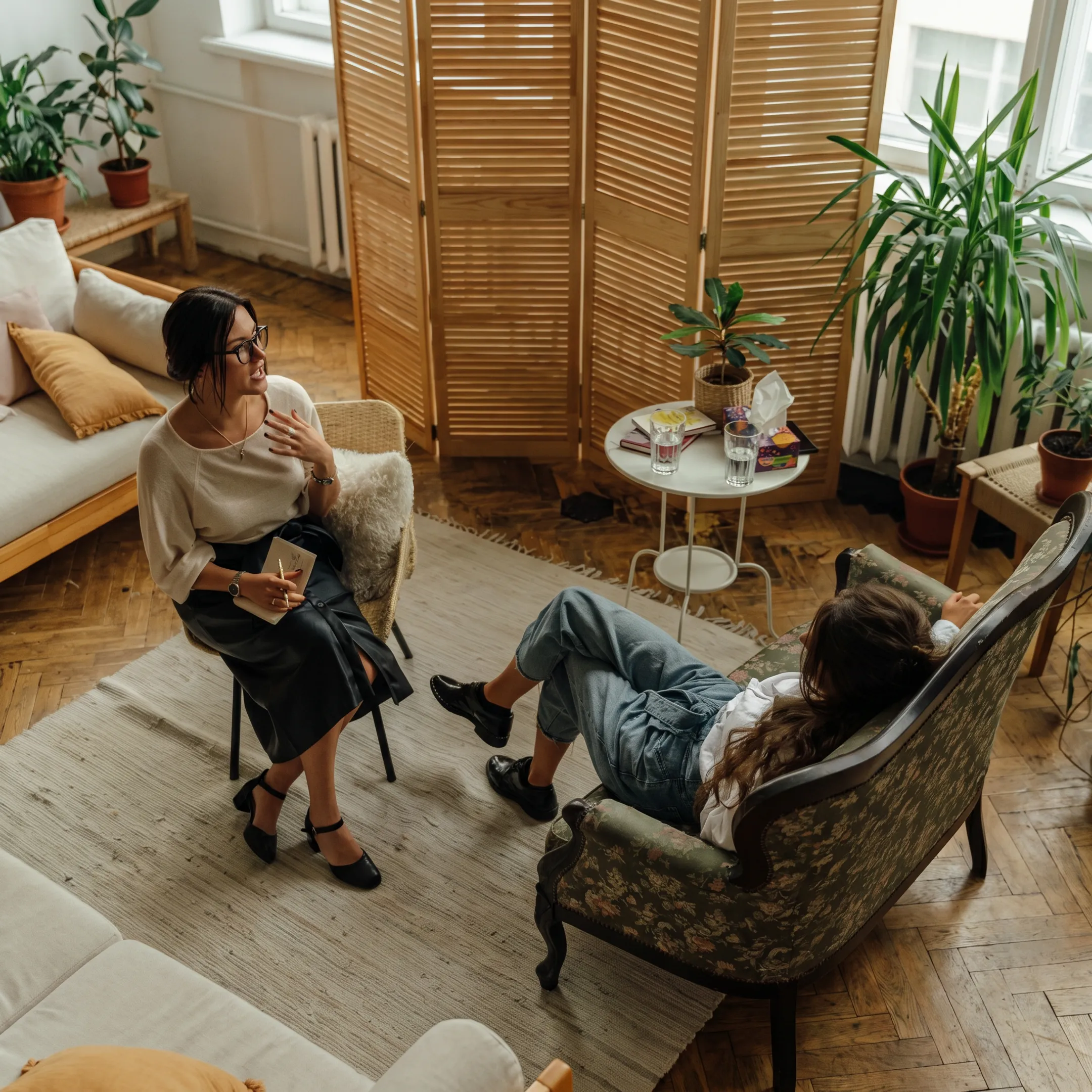 Mental health clinician reviewing a personalized depression treatment plan with an adult client