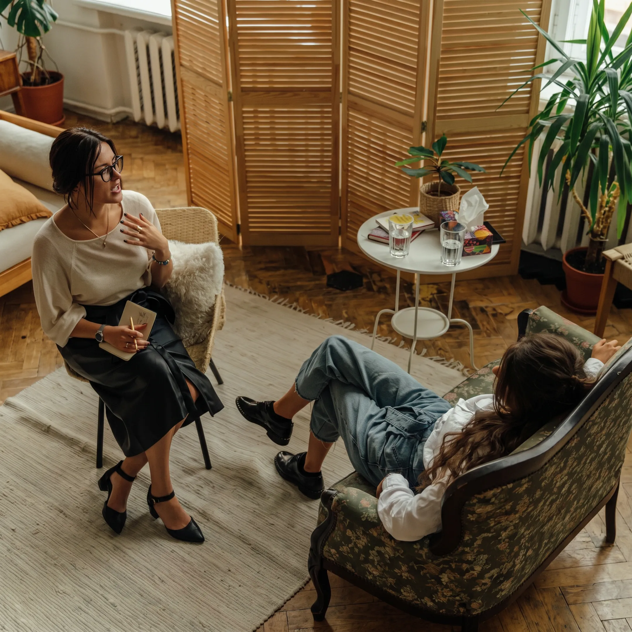 Therapist speaking with an adult client during a dual diagnosis treatment session