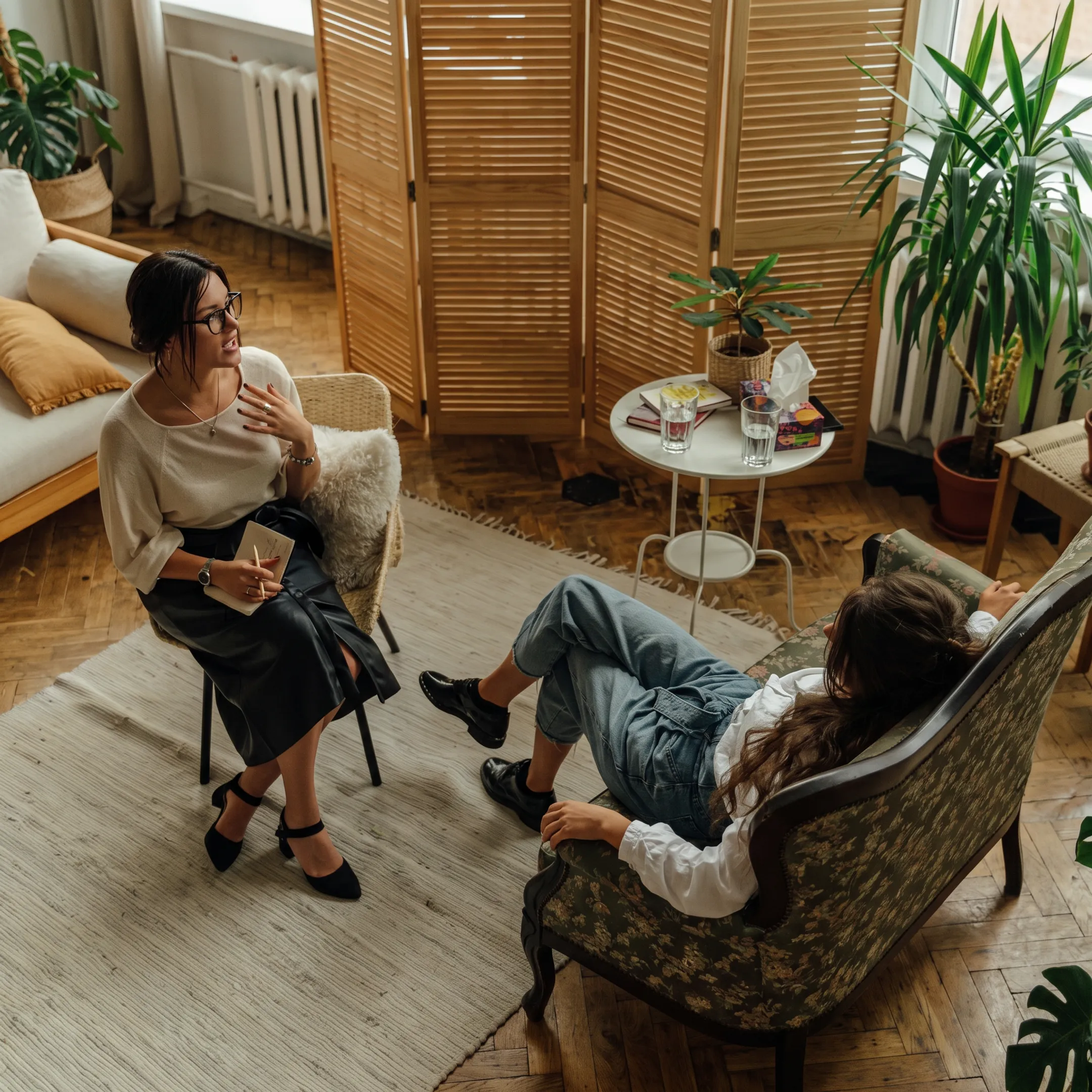 Adult client receiving supportive counseling from a behavioral health clinician