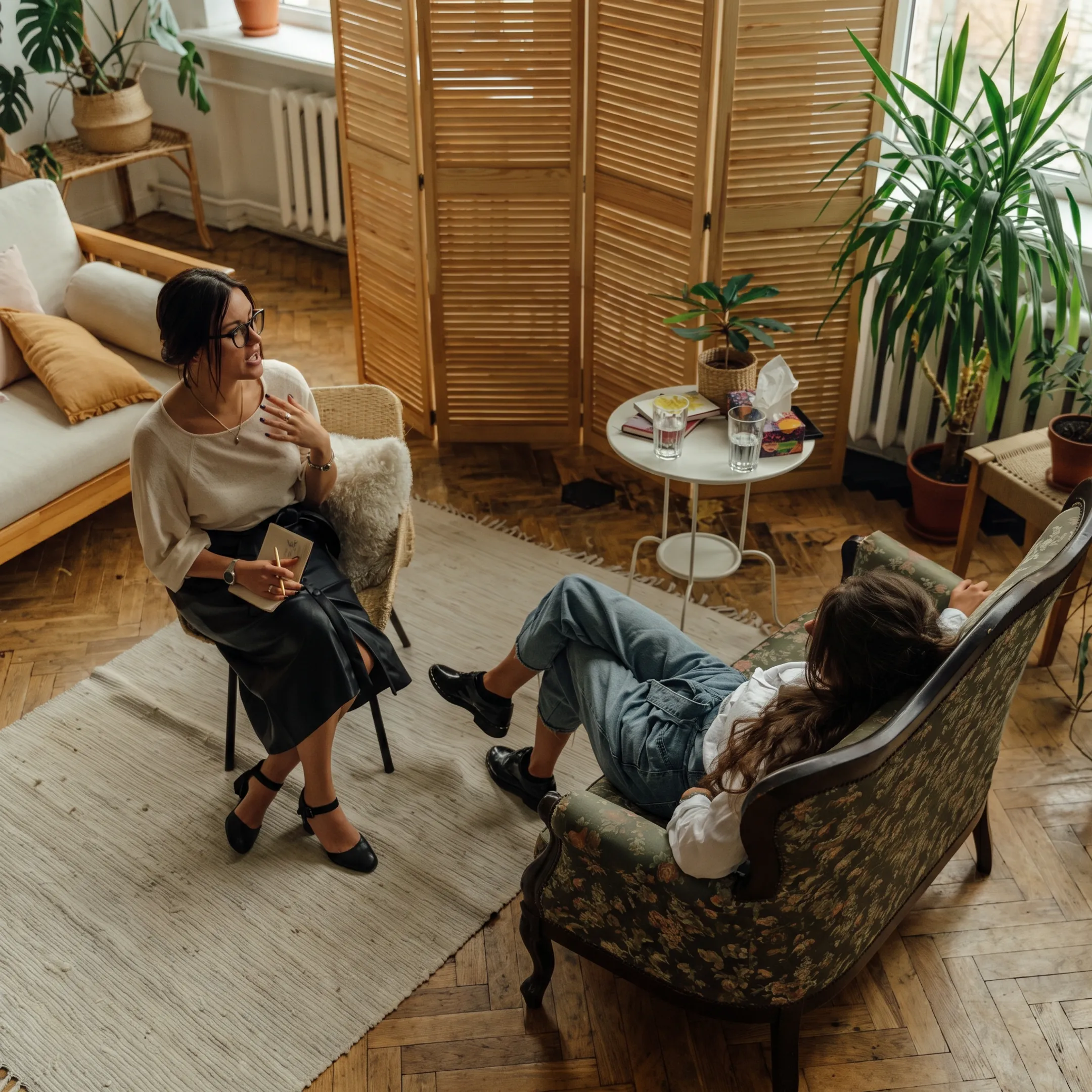 Clinician providing supportive residential mental health counseling to an adult client
