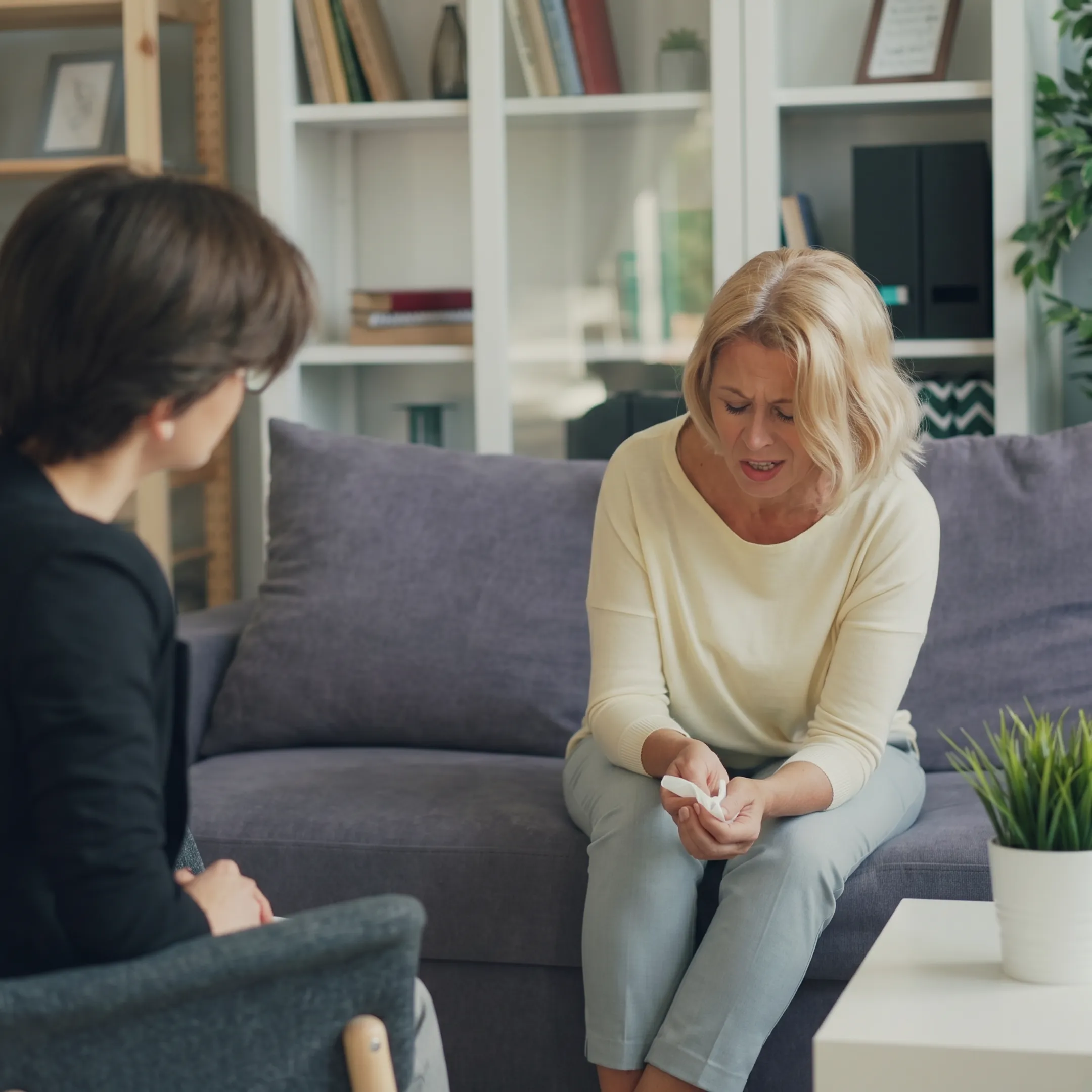 Adult client participating in a supportive depression therapy session