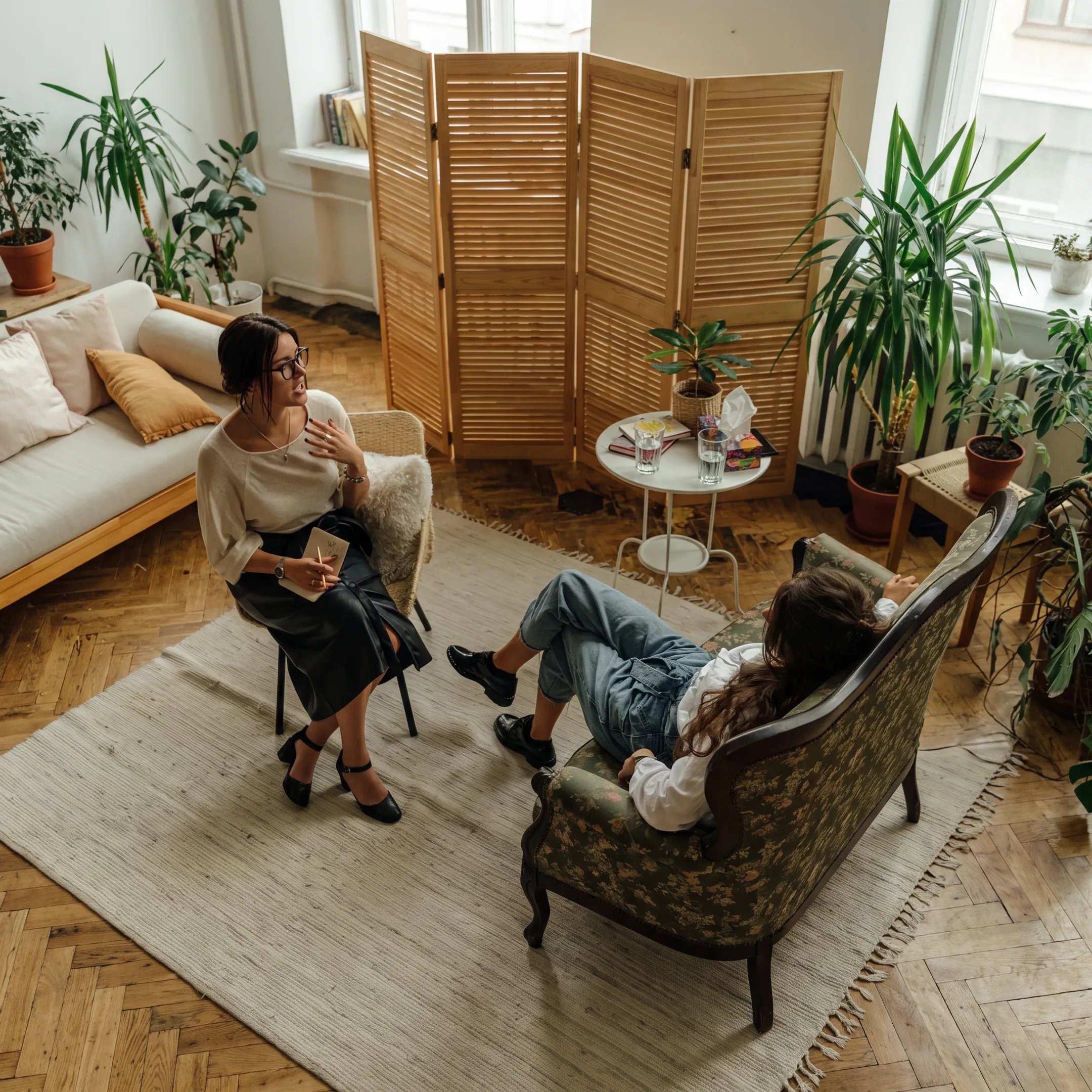 Adult client participating in an individualized residential mental health therapy session