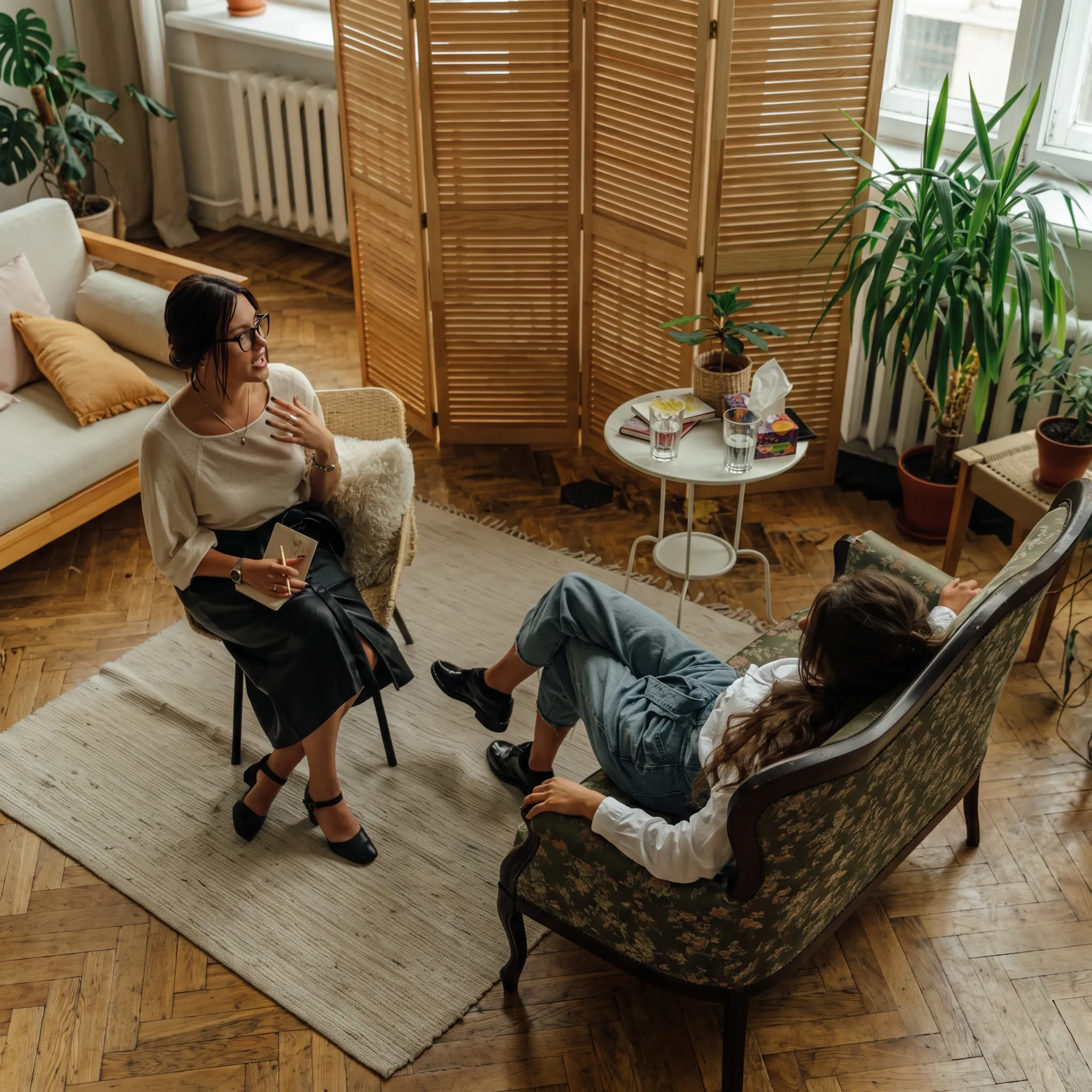 Adult client meeting with mental health care professional