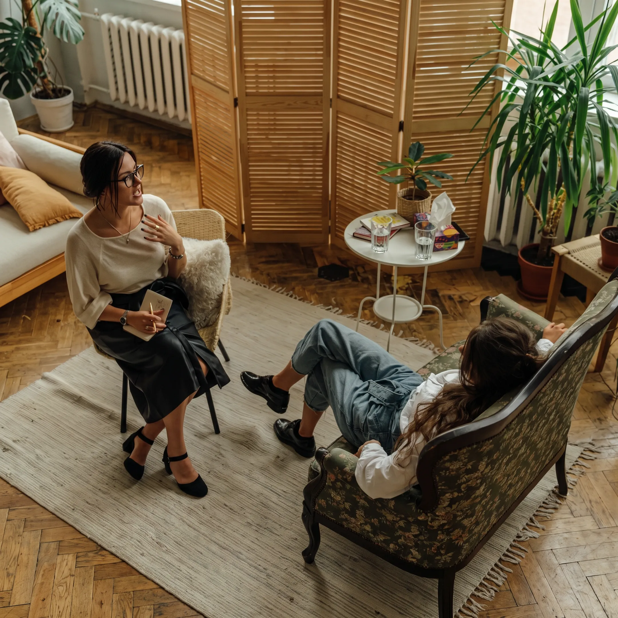 Adult client participating in an evidence-based therapy session with a behavioral health clinician