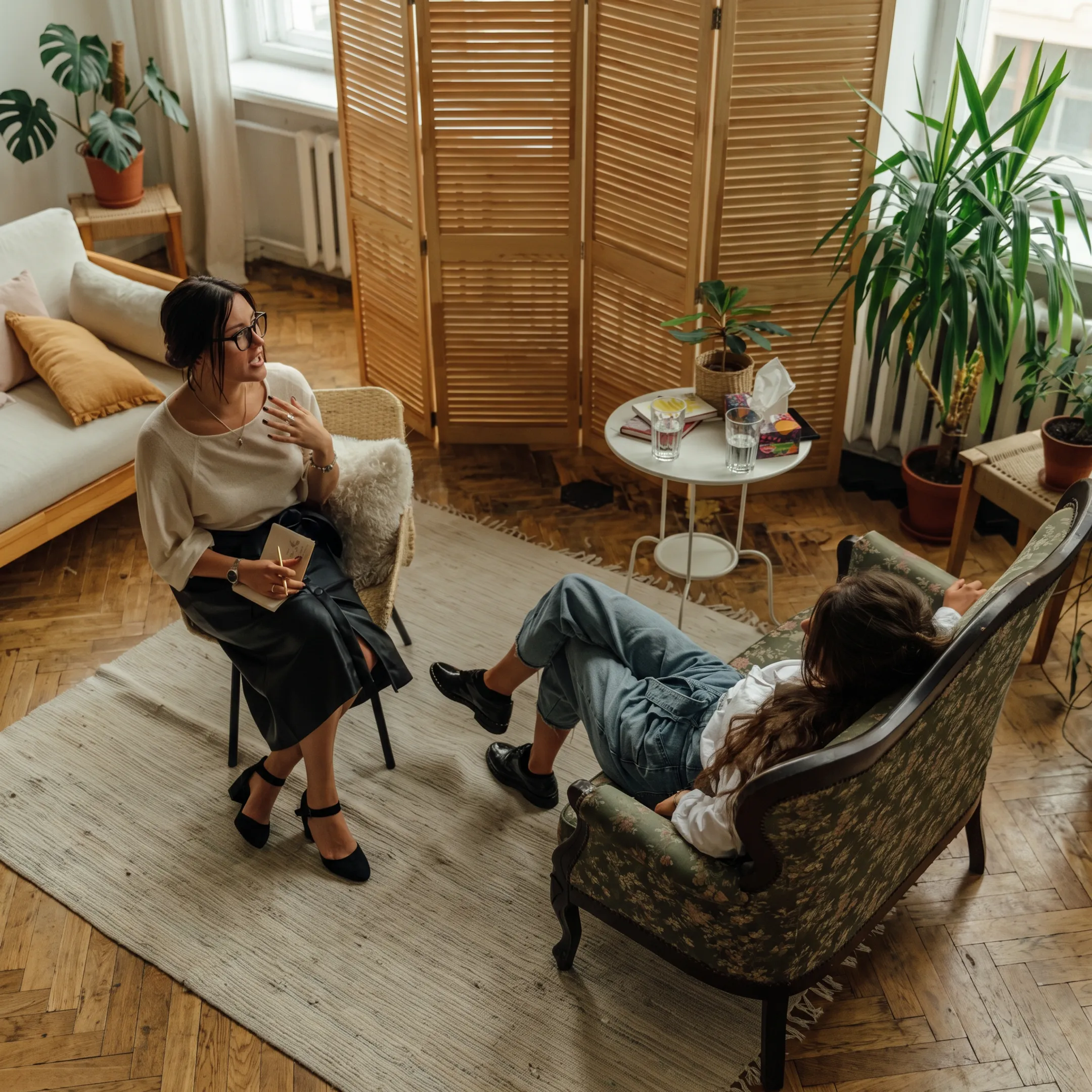 Behavioral health clinician guiding an adult through anxiety treatment planning