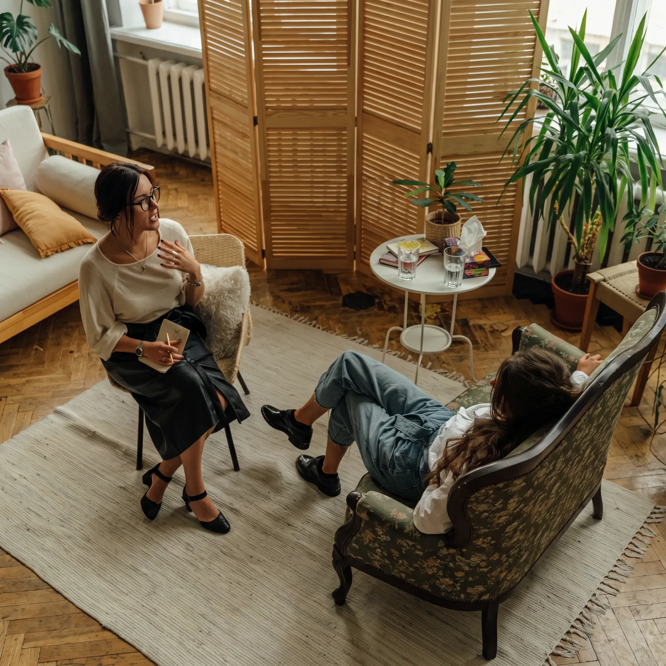 Clinician discussing an individualized addiction treatment plan with an adult client