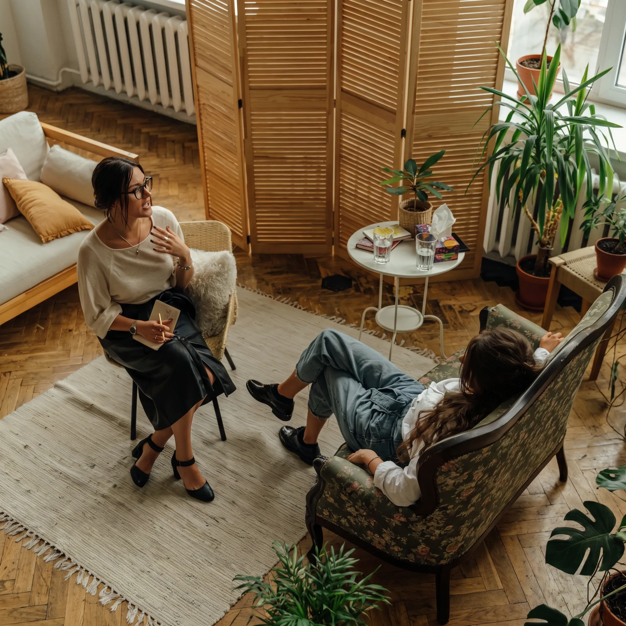 Adult resident participating in a therapy session with a behavioral health clinician