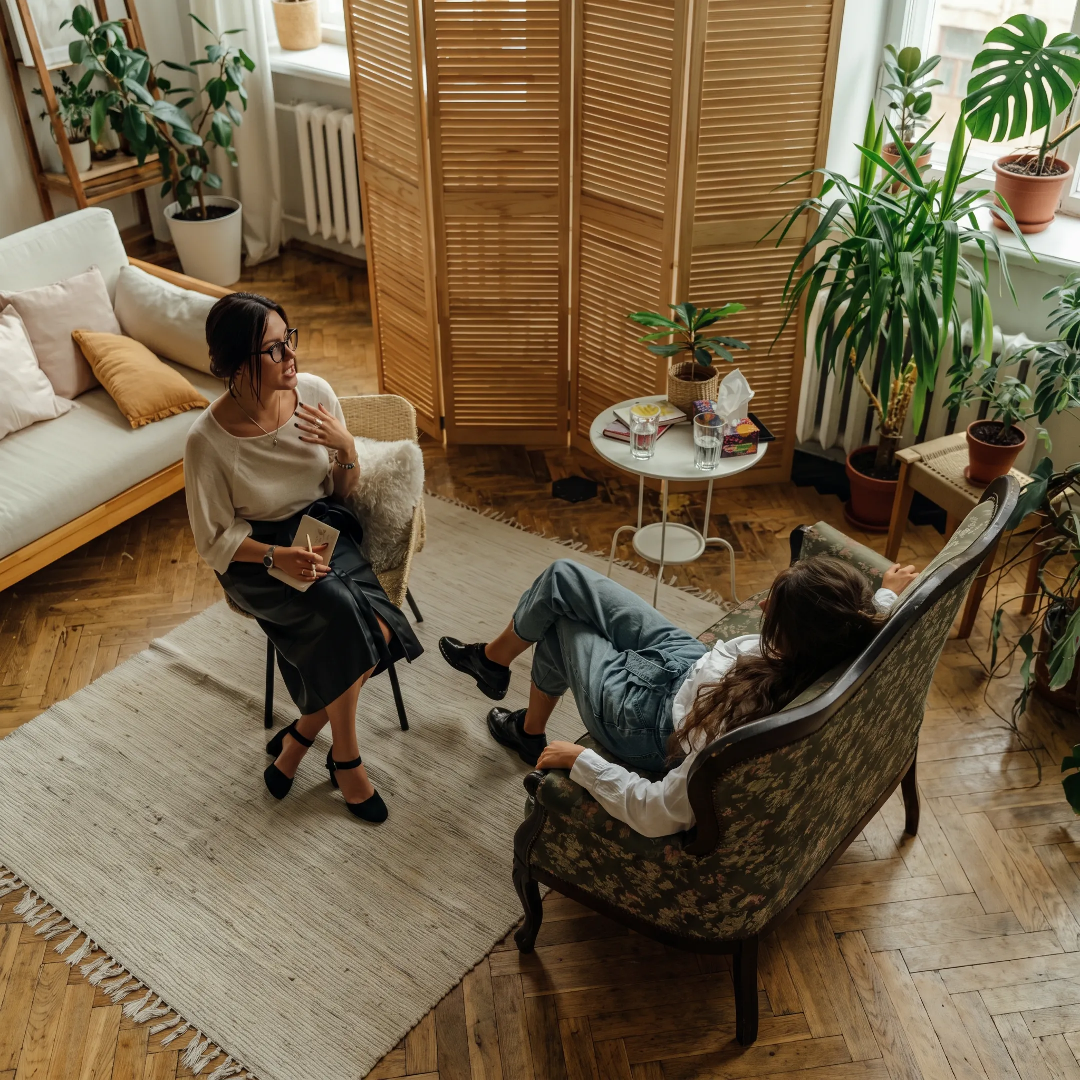 Therapist providing trauma-informed care to an adult client