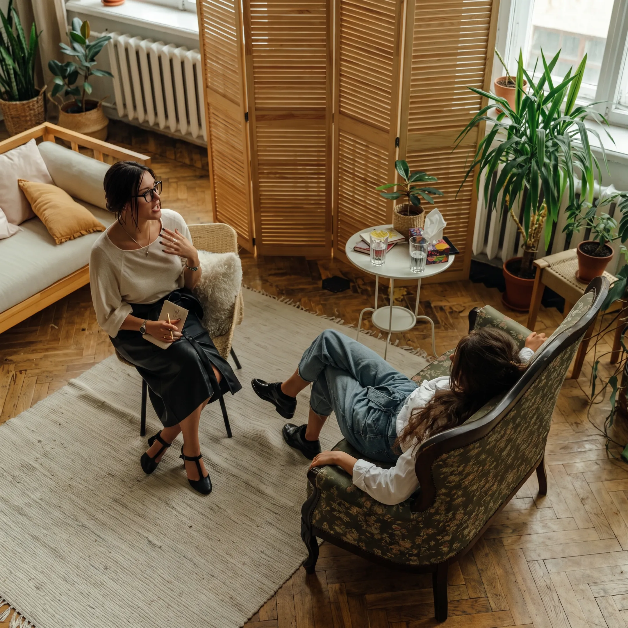 Compassionate clinicians meeting with an adult in a California mental health treatment setting