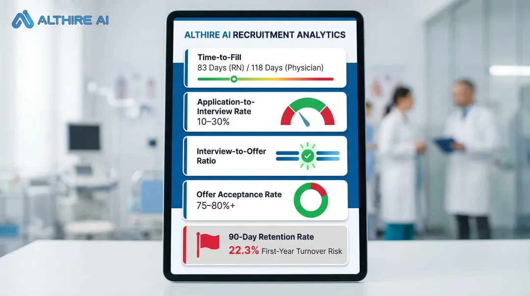 Five essential healthcare hiring KPIs with benchmark targets and performance thresholds