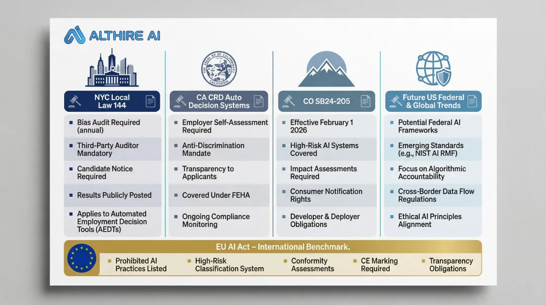 US state AI hiring compliance regulations comparison chart NYC California Colorado