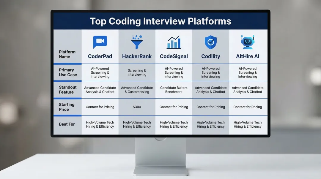 Five coding interview platforms comparison chart features pricing and best use cases