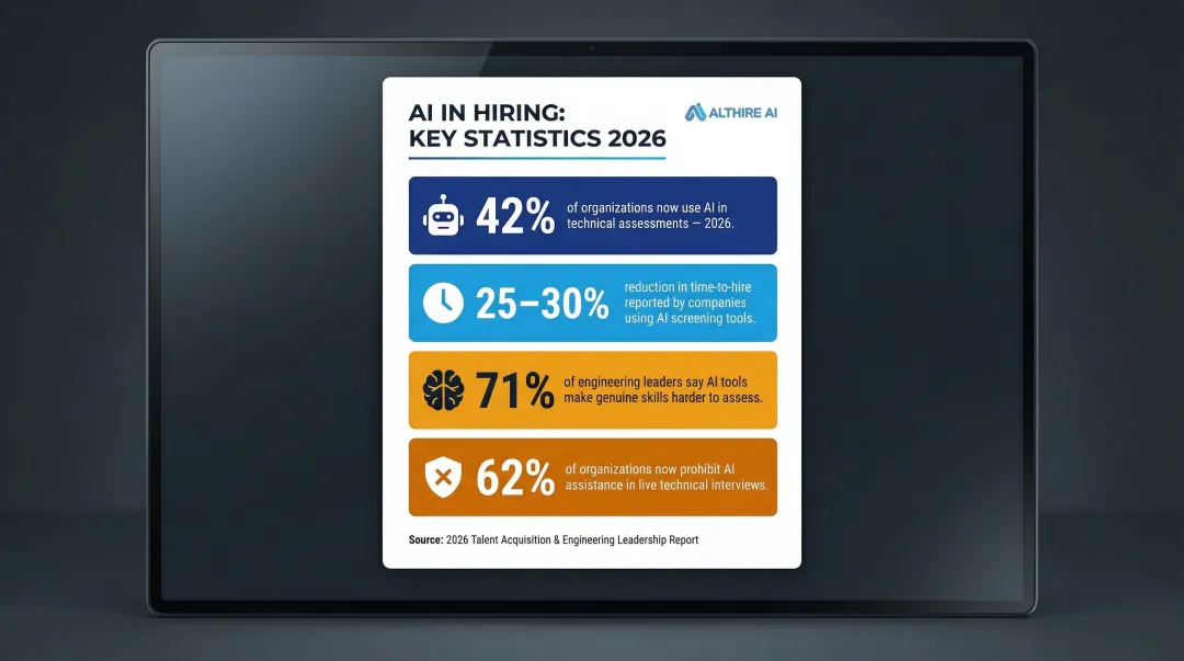 AI adoption in technical hiring statistics infographic showing 2026 key metrics