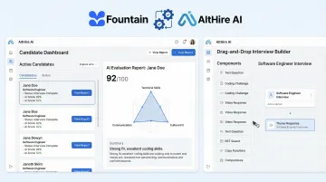 AltHire AI platform dashboard displaying adaptive interview interface and candidate evaluation report