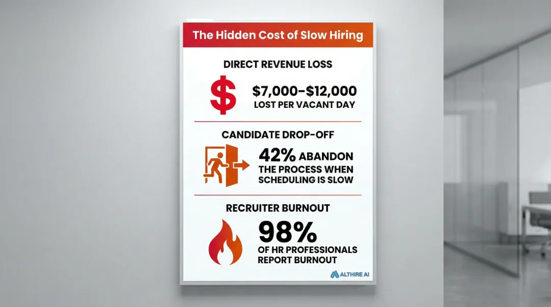 Three compounding costs of slow hiring with key statistics and percentages