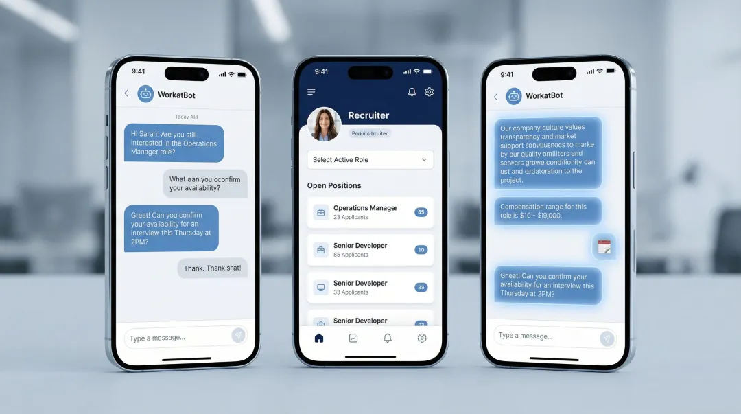 Conversational AI chatbot interface handling candidate screening and scheduling automation