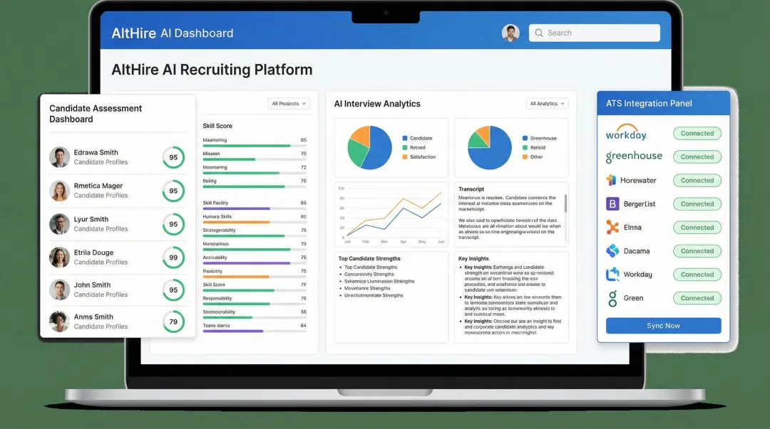 AltHire AI interview platform dashboard displaying candidate scoring and ATS integration