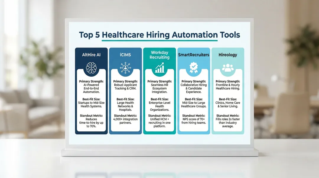 Five healthcare hiring automation tools comparison chart features and best use cases