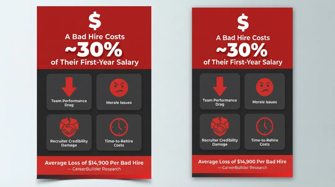 Bad hire cost breakdown showing financial and team performance impact statistics